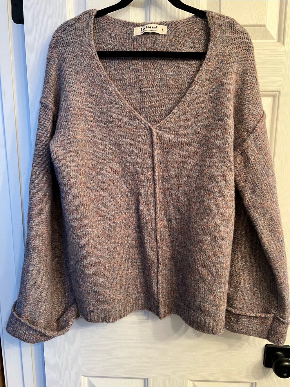 Three Bird Nest Heathered Mauve V-Neck Sweater